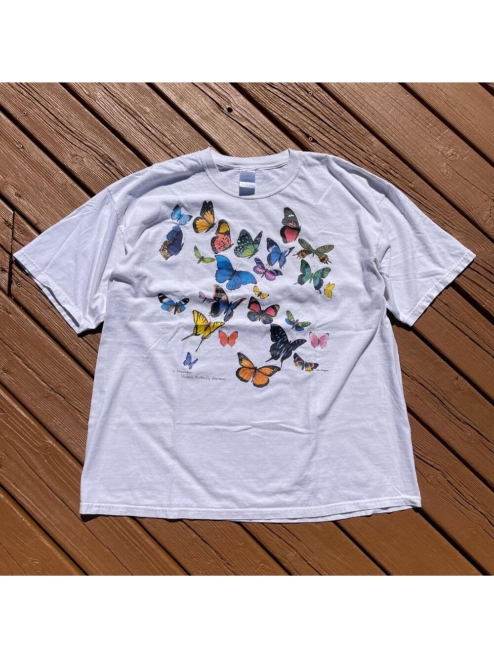 90s butterfly nature graphic tee with multicolored butterflies